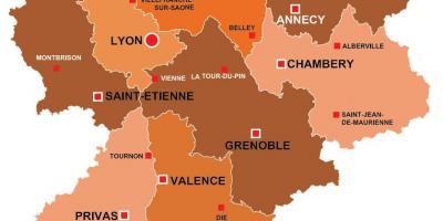 Lyon regionu francuskoj mapu