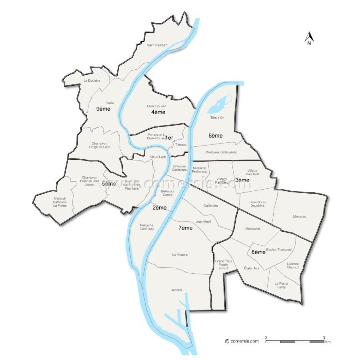 mapa Lyon okrug