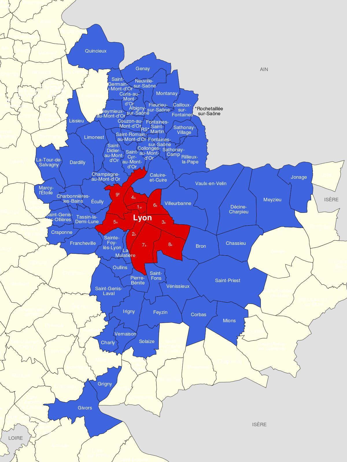 mapa Lyon predgrađu 