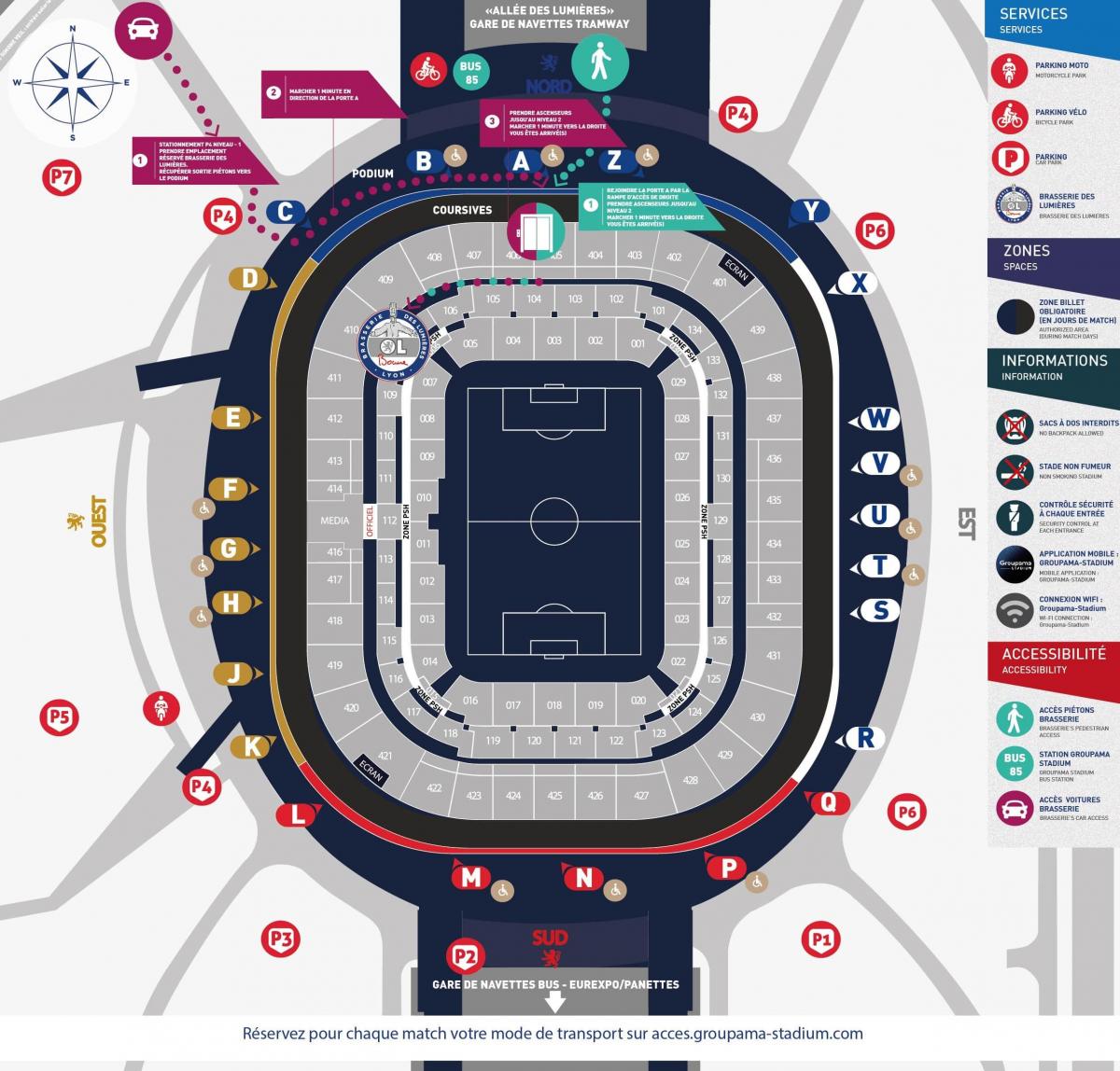 mapa Lyon stadion