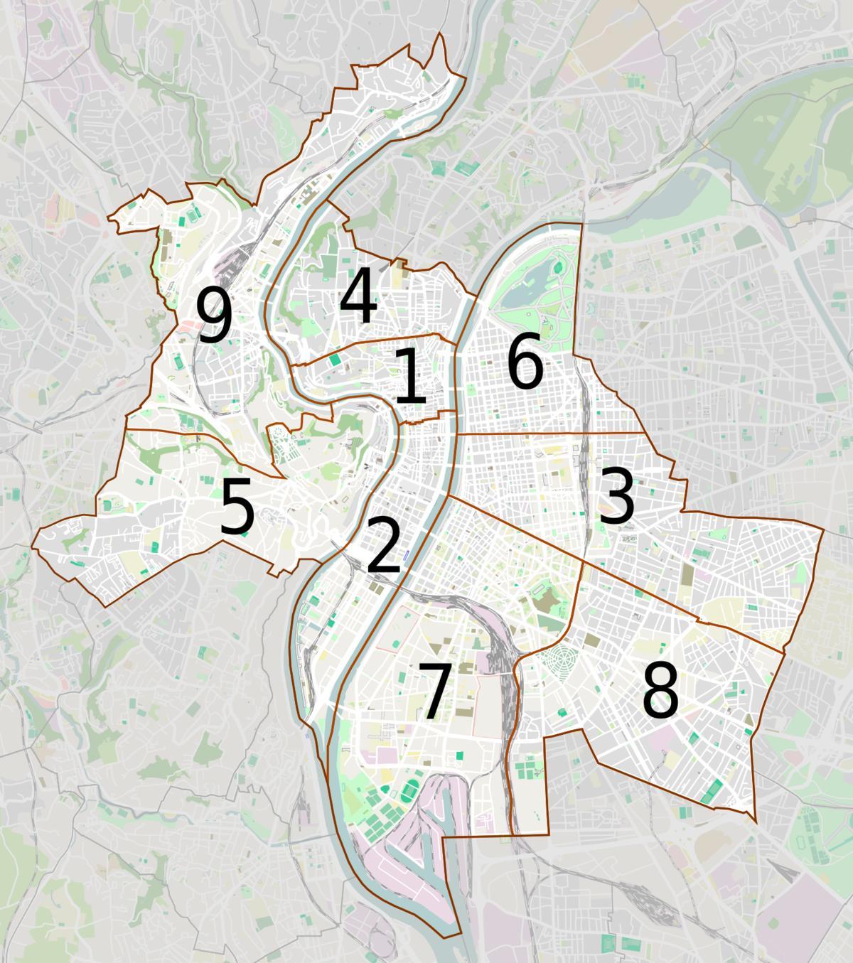 mapa Lyon komšiluku